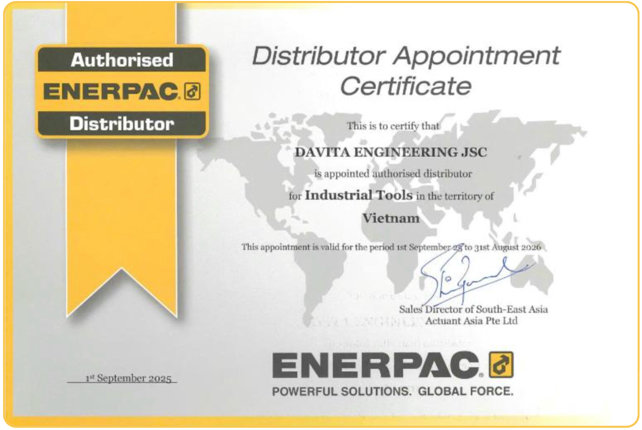 Chứng nhận đại lý Enerpac Davita