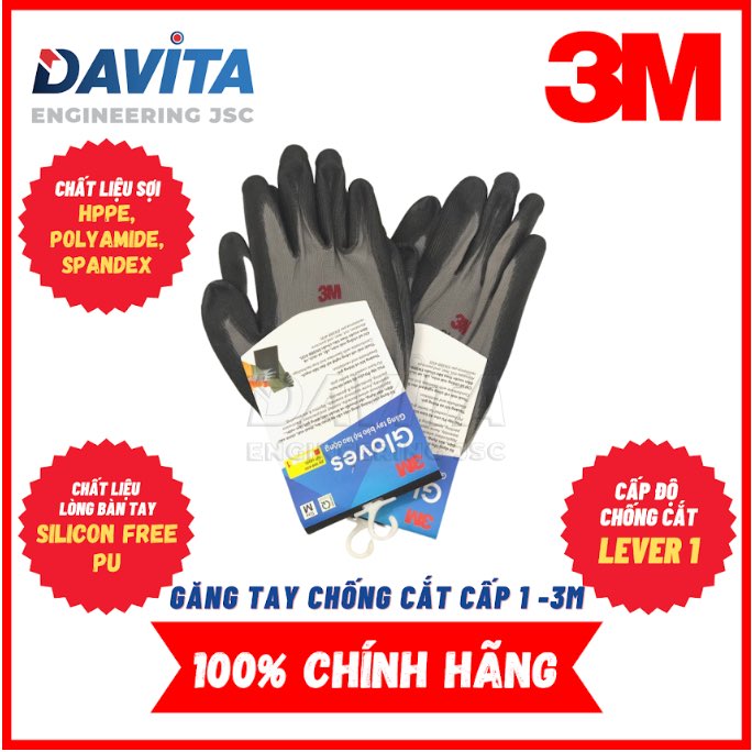 [EIDV03556] Găng tay Chống cắt 3M (Cấp độ 1)- Màu Xám- Size L