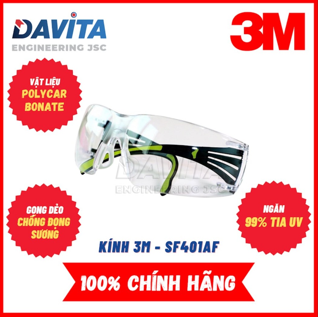 [EIDV03593] Kính bảo hộ 3M SF401AF chống đọng sương, 1 cái/túi, 20 cái/thùng