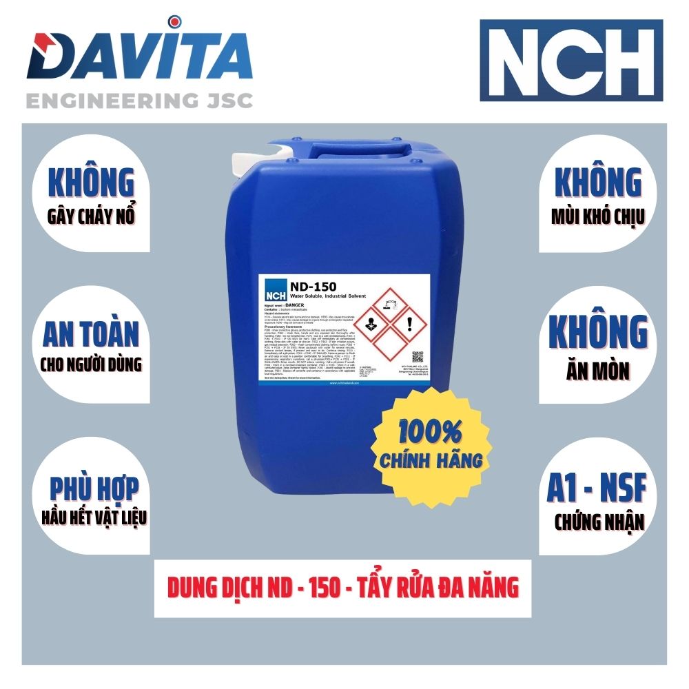 Chất tẩy rửa dầu mỡ dùng trong công nghiệp NCH ND-150 (208L/drum)