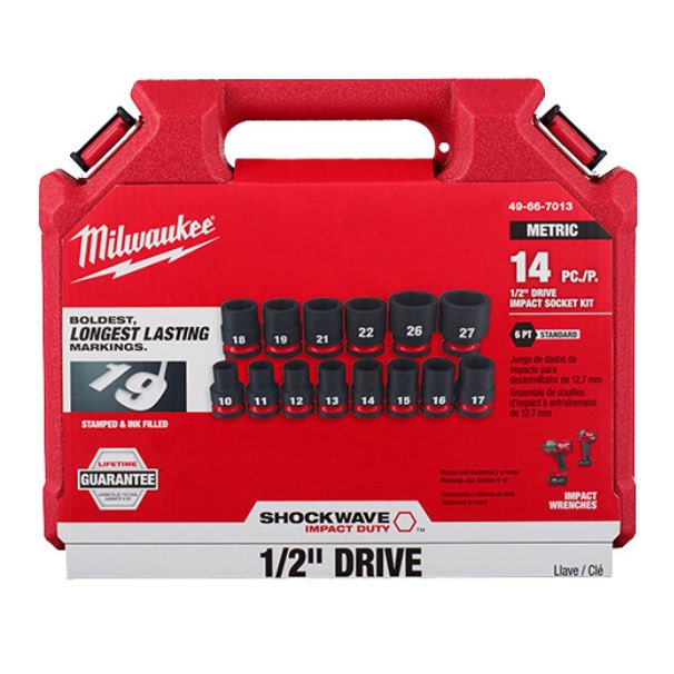 Milwaukee 49-66-7013, 14pcs impact socket kit, size 1/2 inch drive