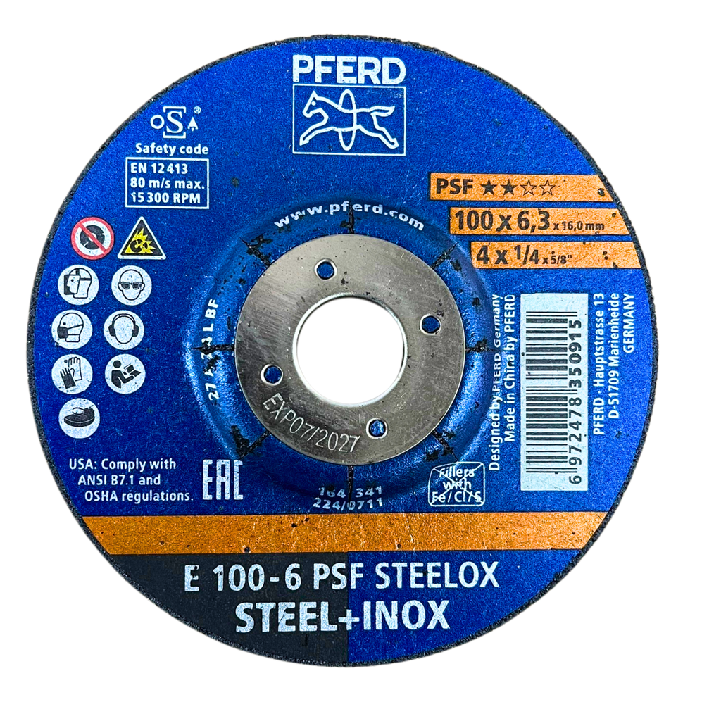 [EIDV05885] Grinding disc Pferd 4 inch, size 100x6,3x16 mm, E 100-6 type PSF Steelox