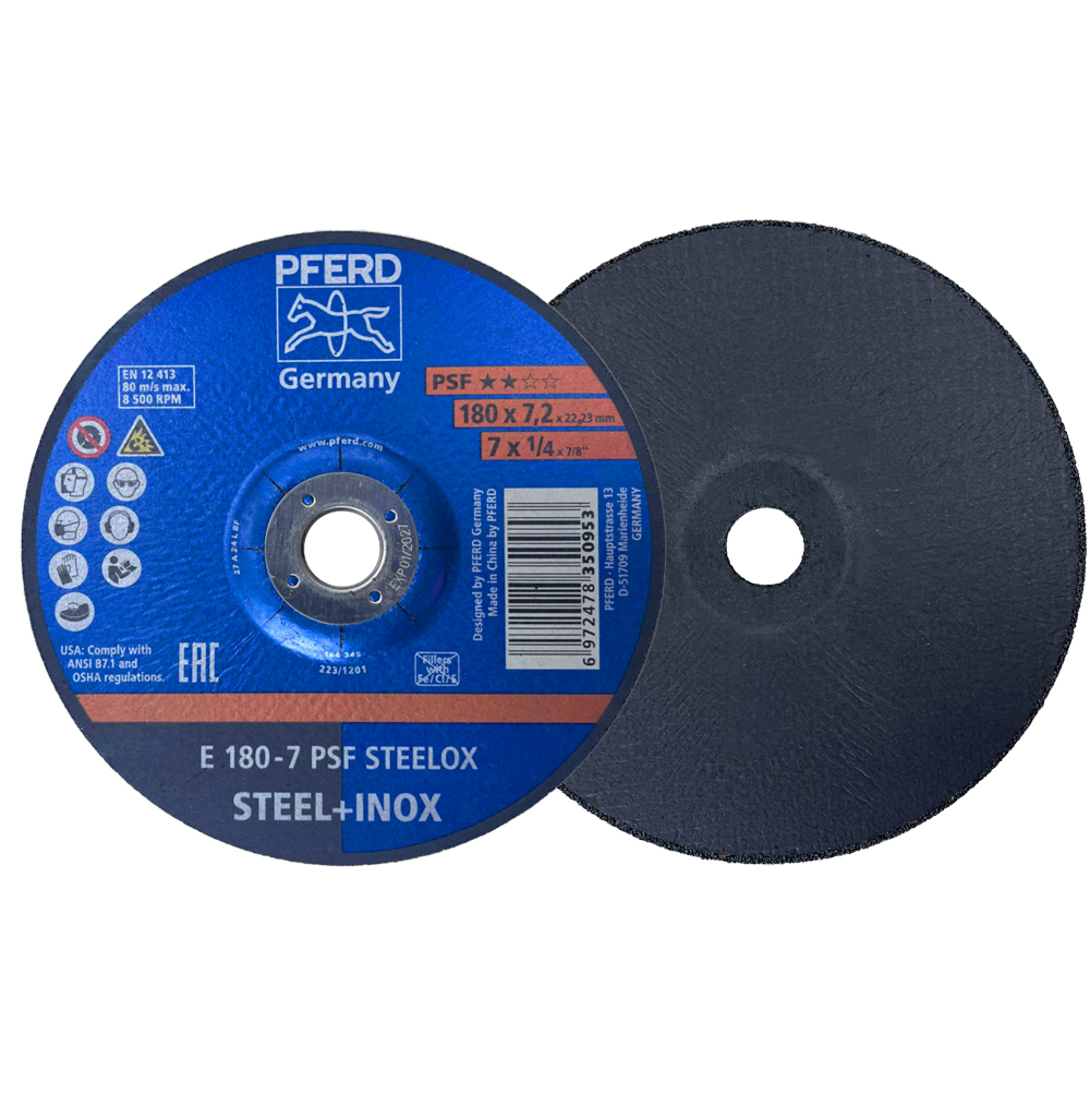 Grinding disc Pferd 7 inch, size 180x7.2x22.23mm, E 180-7 type PSF Steelox