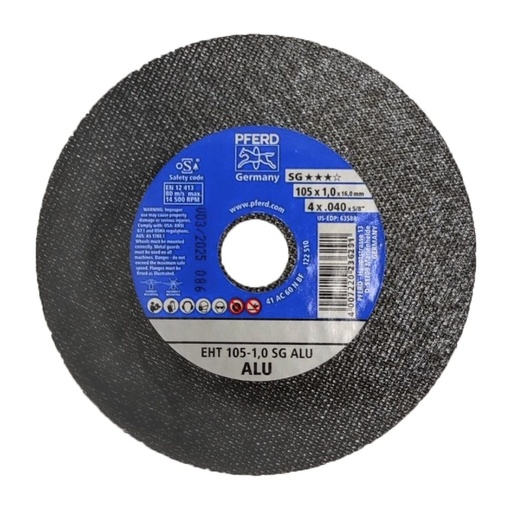 Đá cắt Pferd 4 inch, size 105x1x16mm, SG ALU, mã 885222 dùng cắt vật liệu Nhôm