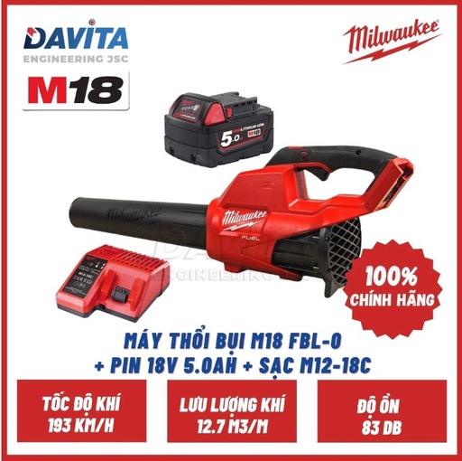 Nguyên bộ Máy thổi lá M18 FBL Milwaukee SET (kèm pin 5Ah và Sạc)