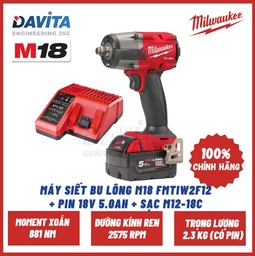 [EIDV05174] Nguyên bộ Máy siết bu lông M18 FMTIW2F12 Milwaukee SET (kèm pin 5Ah và Sạc)