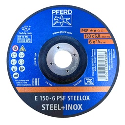 [EIDV07324] Pferd Grinding wheels 6 inch, size 150x6.3x22.23mm, E 150-6 PSF STEELOX, code 73000165